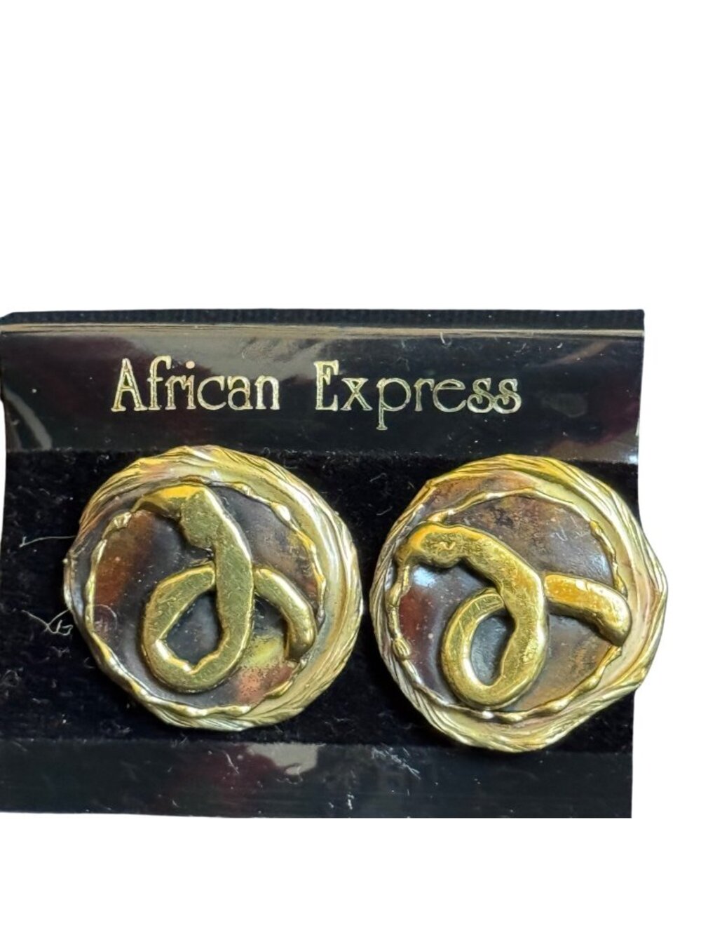 Vintage African Express Gold-Tone Abstract Clip-On Earrings Made In S. Africa